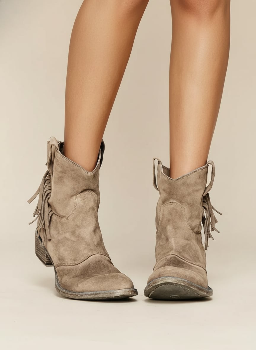 Women's stylish cowboy boots in brown with a sculpted heel and Western-inspired design