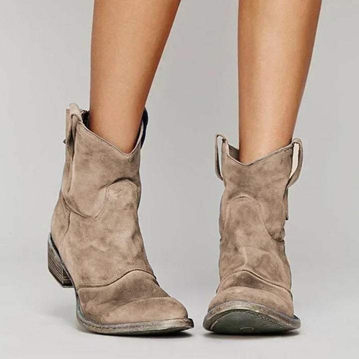 Woman wearing Abigail stylish cowboy boots with a casual everyday outfit
