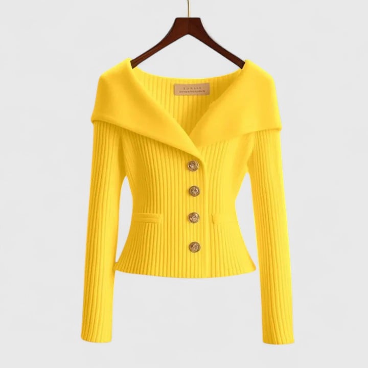 Model wearing the Addison elegant cardigan in a relaxed flattering silhouette, styled for everyday wear