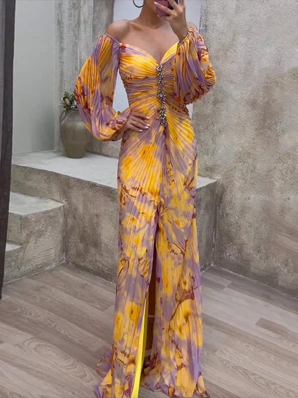 Woman wearing the Adelaide multicolor lace V-neck dress with a flowing silhouette, shown from the front