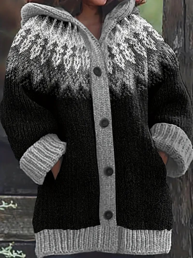Close-up of the Adeline hooded cardigan showing soft fabric texture and relaxed drape