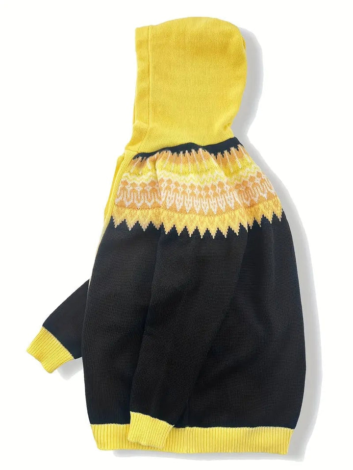 Adeline hooded cardigan layered over a dress for an effortless casual style