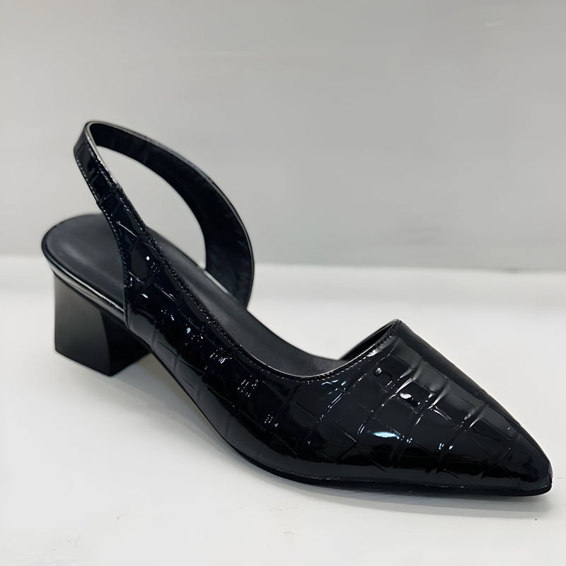 Alexis orthopedic heels in black displayed on a clean white background showing full shoe profile