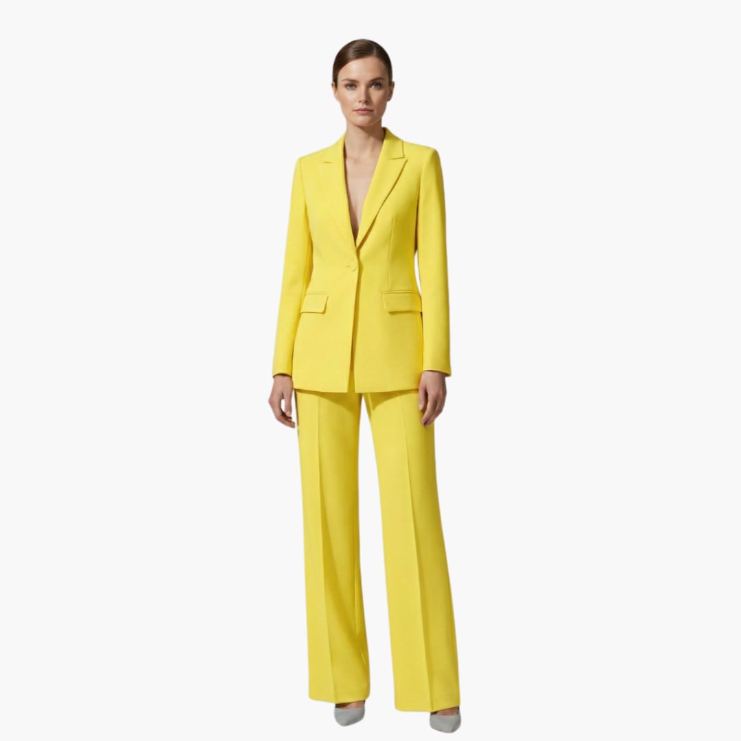 Allegra women's suit set in pink displayed on a model in a professional setting