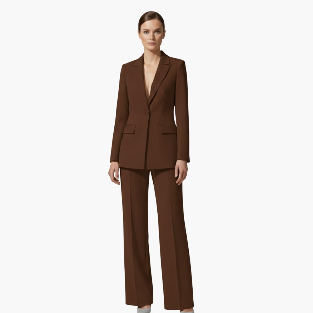 Allegra suit set in white colorway, full-length front view on a model