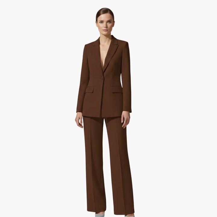 Allegra suit set in white colorway, full-length front view on a model
