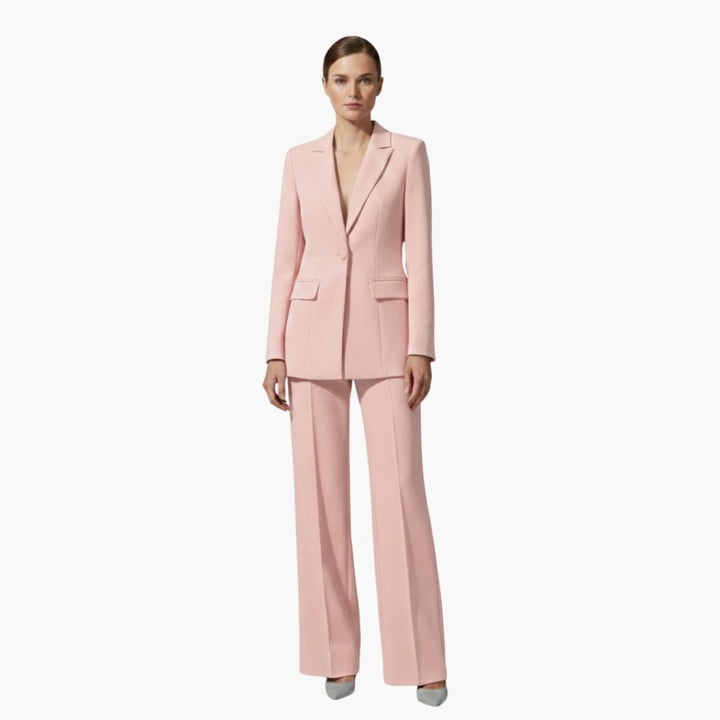 Allegra blazer suit set in black, front and side view on a model