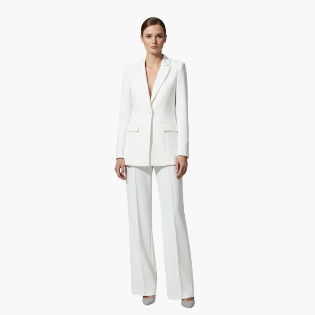Flat lay of the Allegra coordinated blazer jacket and straight-leg pants in multiple color options