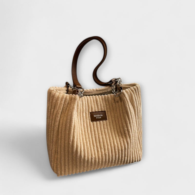 Alvinda shoulder bag in black with ribbed texture and dual chain and strap detail