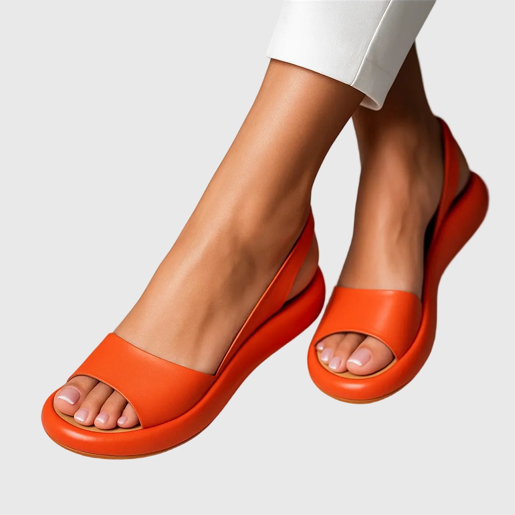 Amelia women's open toe slip-on sandals in orange, front view