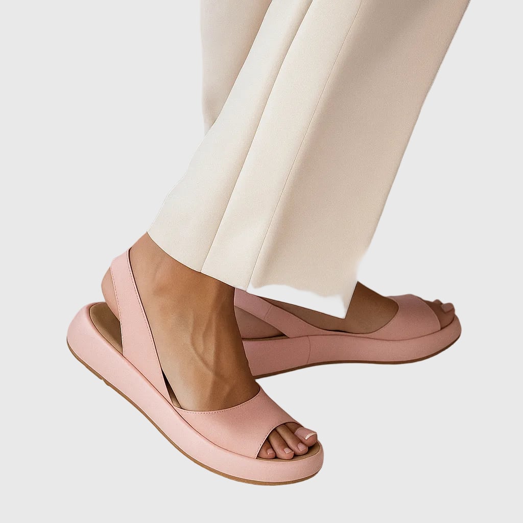 Amelia open toe sandals in yellow, top-down view showing flat sole