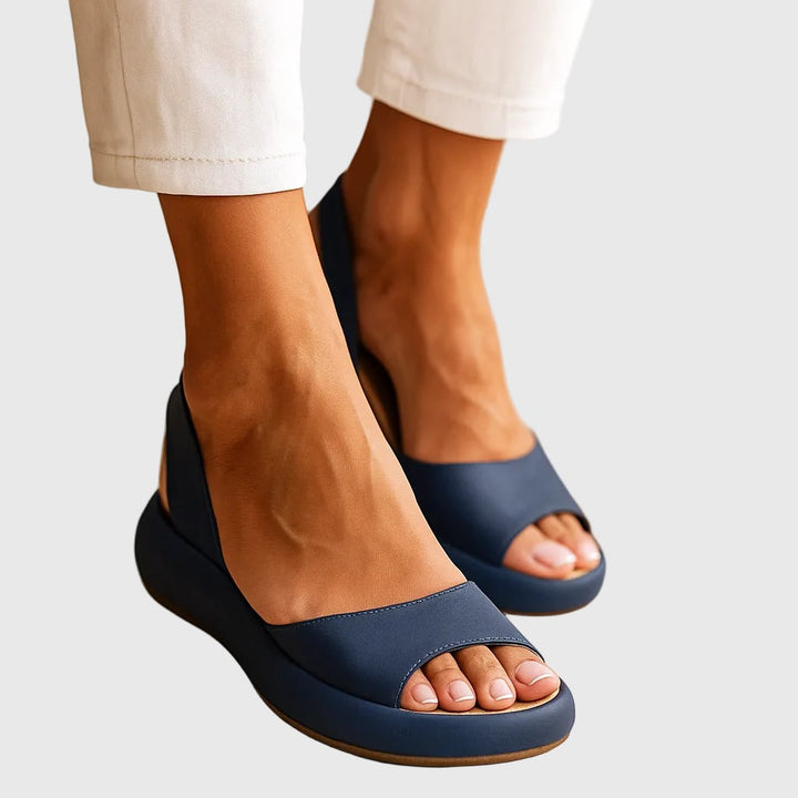 Close-up of Amelia open toe sandal strap and sole detail