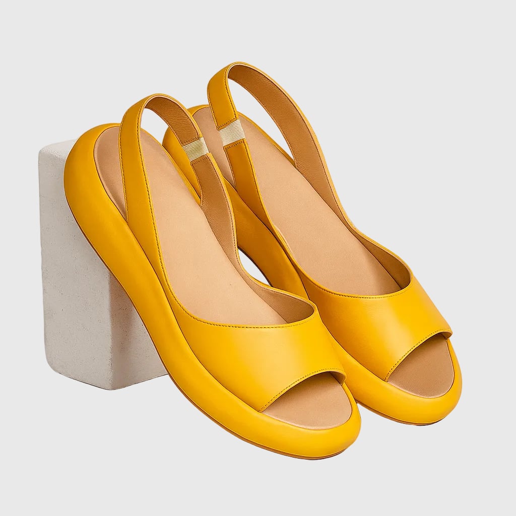Lifestyle shot of Amelia slip-on sandals worn with a summer outfit