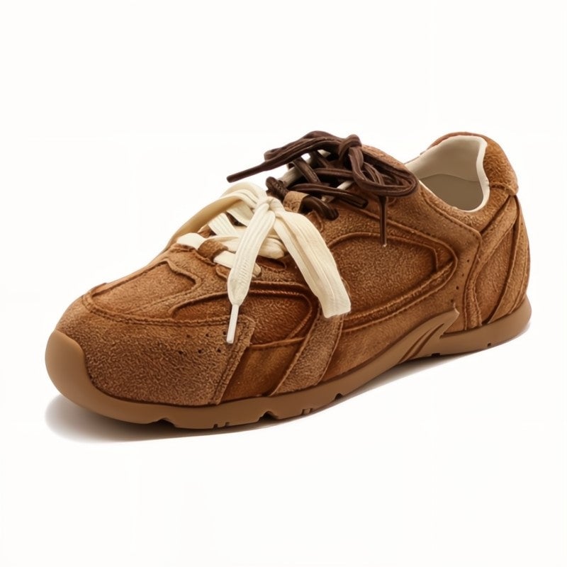 Anastasia duo laced suede sneakers in brown with dual-lace detailing, side view