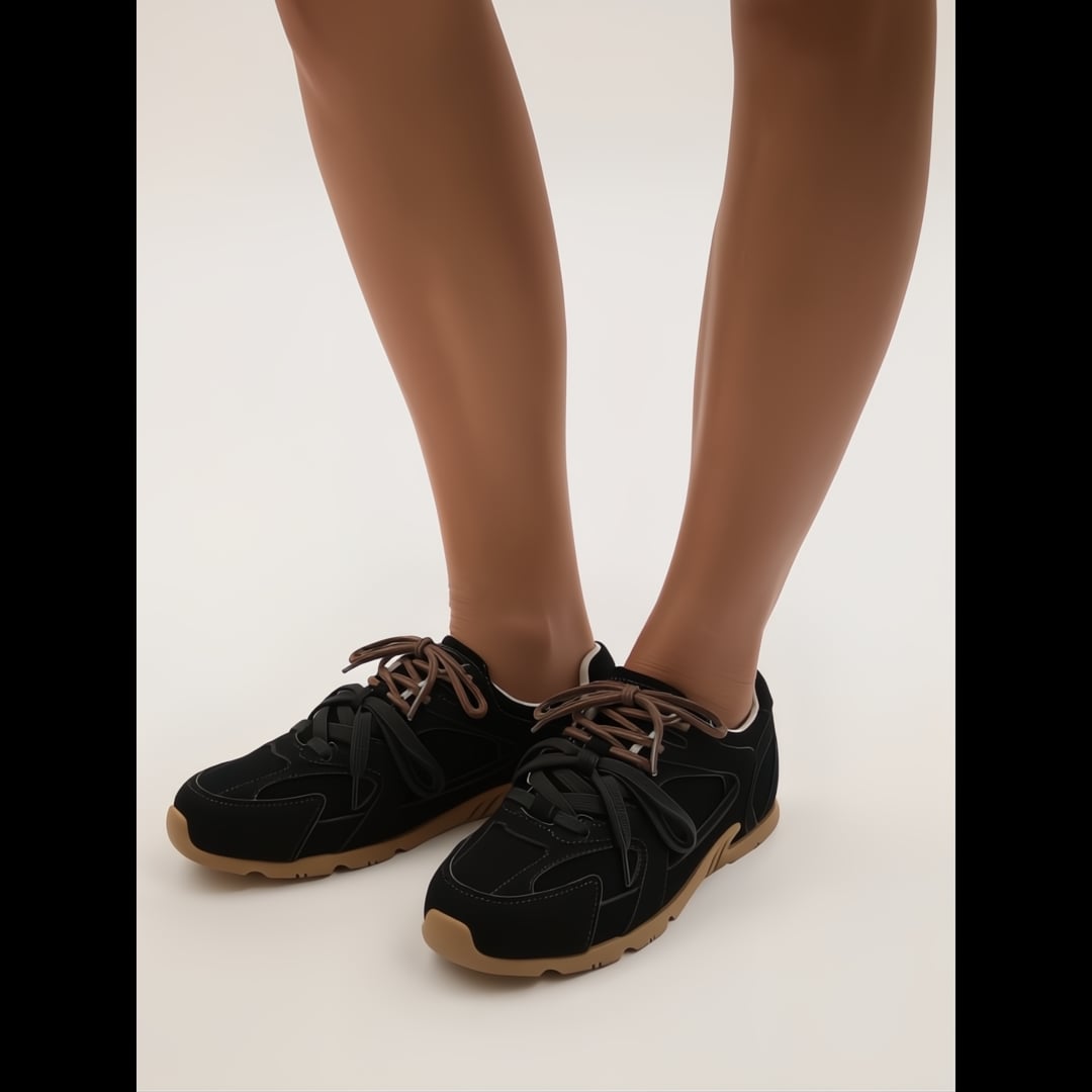 Anastasia suede sneakers worn on feet showing flexible sole and relaxed fit