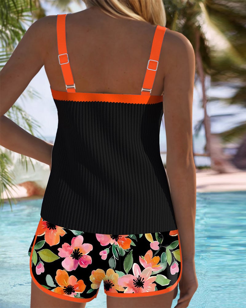 Back view of the Anastasia tankini set in orange showing full coverage