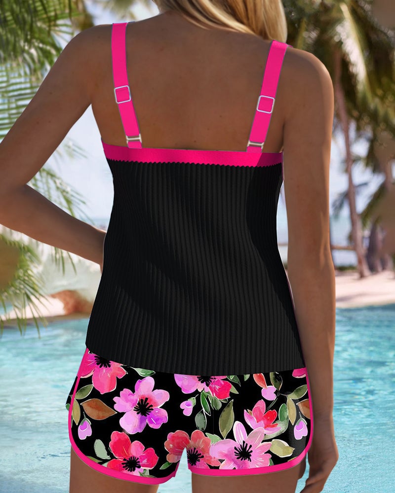 Back view of the Anastasia tankini in fuchsia highlighting smooth silhouette