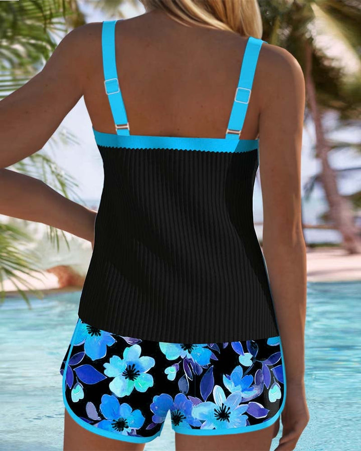 Back view of the Anastasia tankini in blue highlighting elegant lines