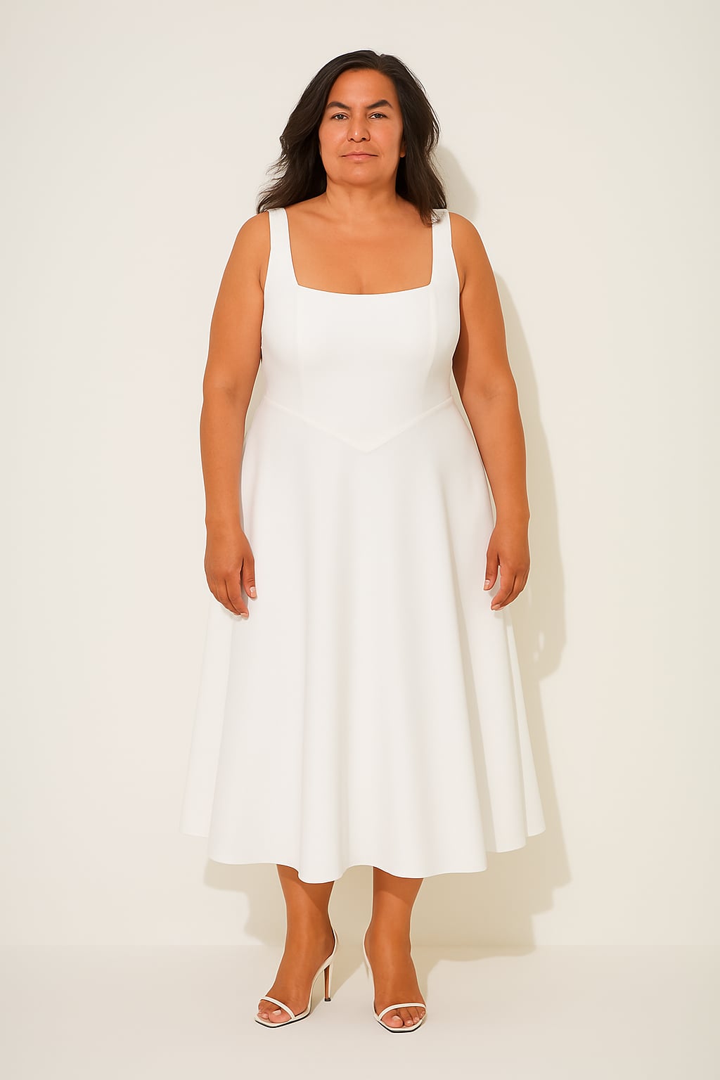 Back view of the black square-neck midi dress from Florimay