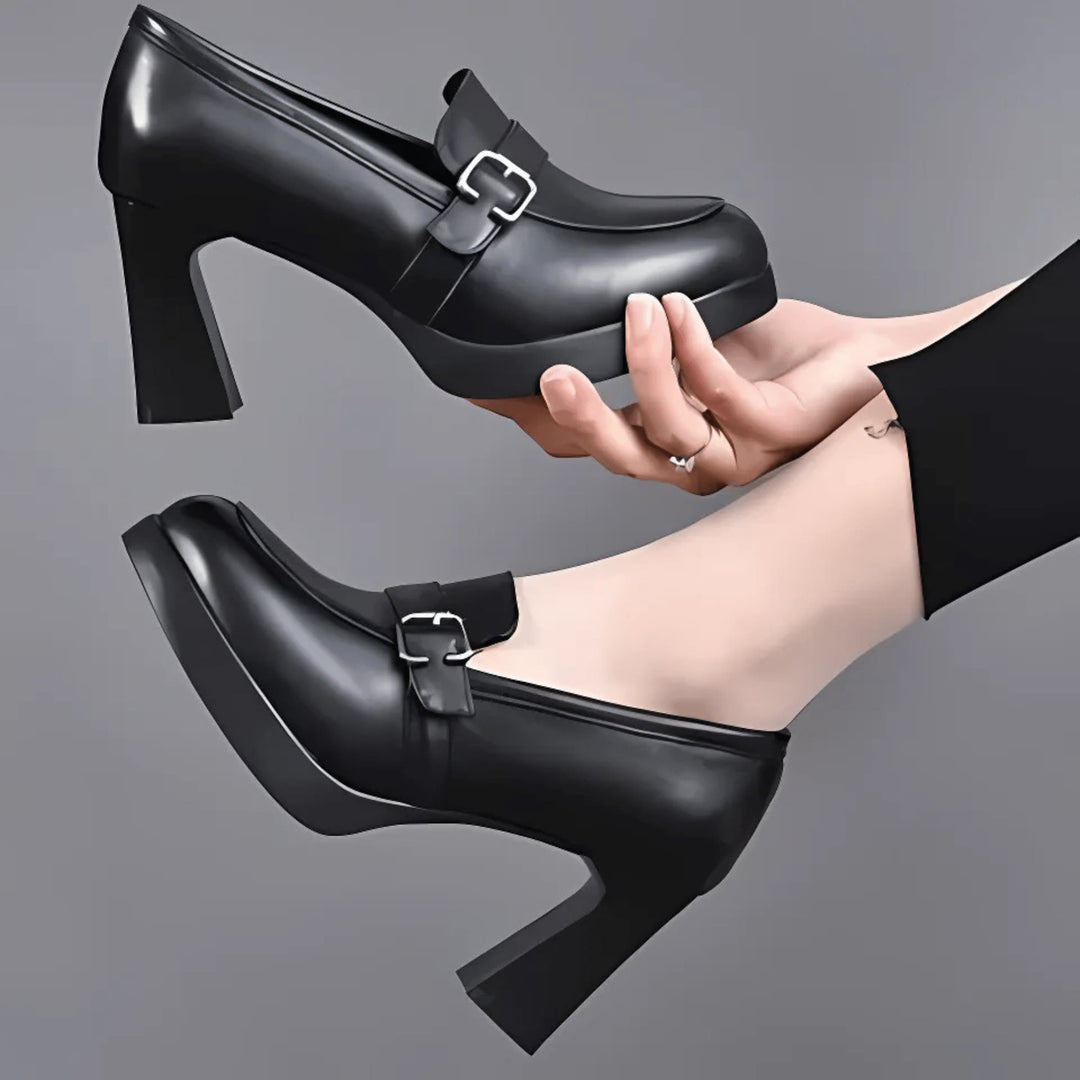 Anita elegant orthopedic pumps in black with sculpted heel and sleek silhouette, side view