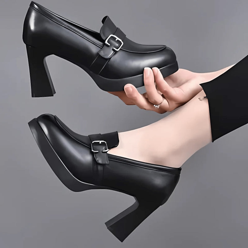 Anita elegant orthopedic pumps in black with sculpted heel and sleek silhouette, side view