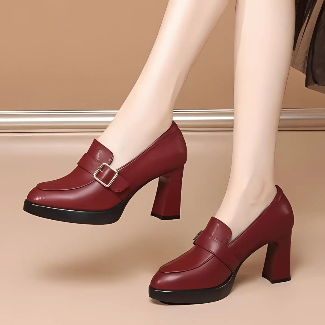 Anita elegant orthopedic pumps in red showing breathable material and ergonomic heel design, side view