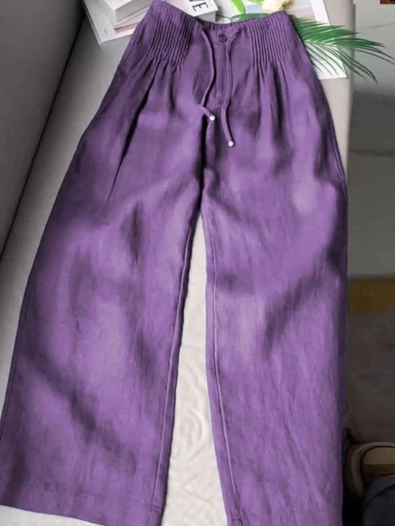 Annabelle wide-leg pants styled with a tucked-in blouse for a polished everyday look