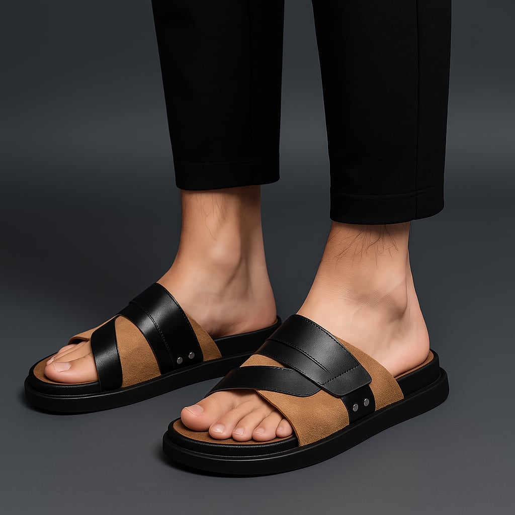 Top-down view of the Annabelle cushioned slide showing the padded insole in brown