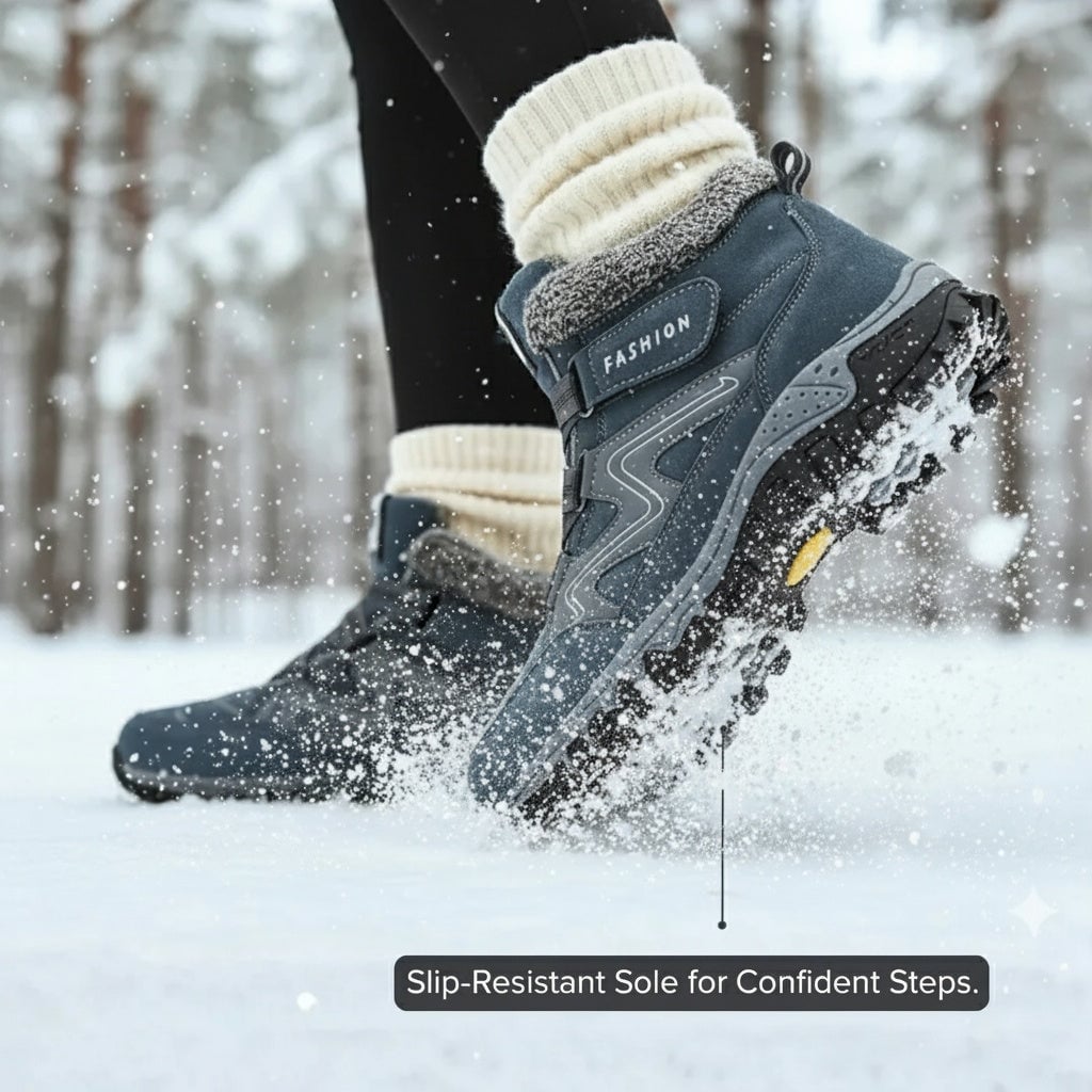 Pair of Anne comfort waterproof boots in Black colorway laid flat on white background