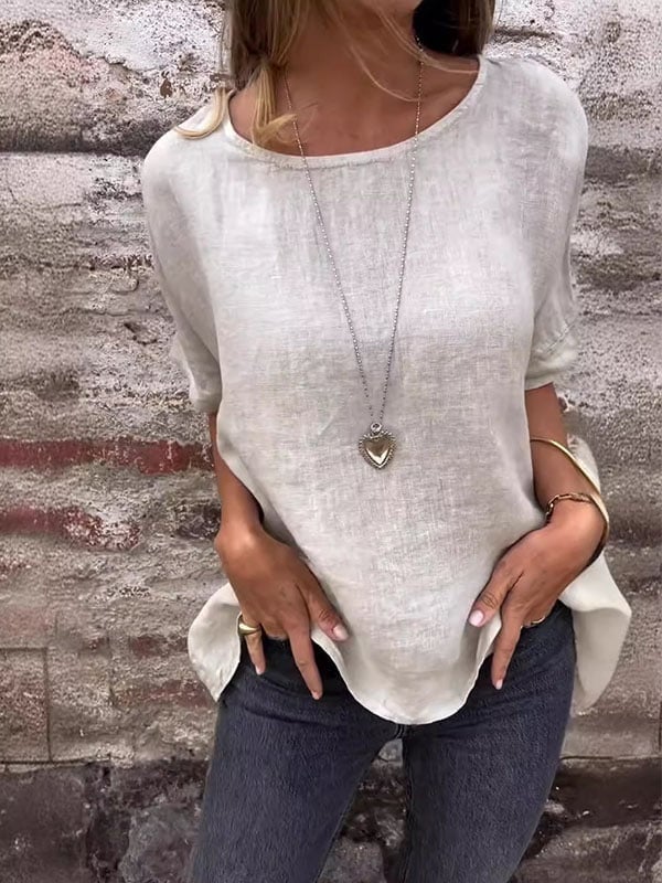 Close-up front view of the Annette relaxed top showing its clean silhouette and subtle structure