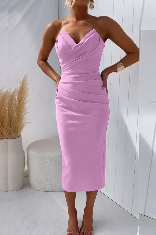 Flat lay of the Antoinette strapless lace dress showing color and texture detail