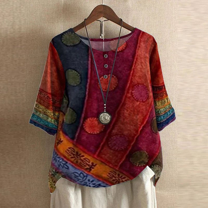 Side view of the Anya blouse showing the relaxed drape and fit