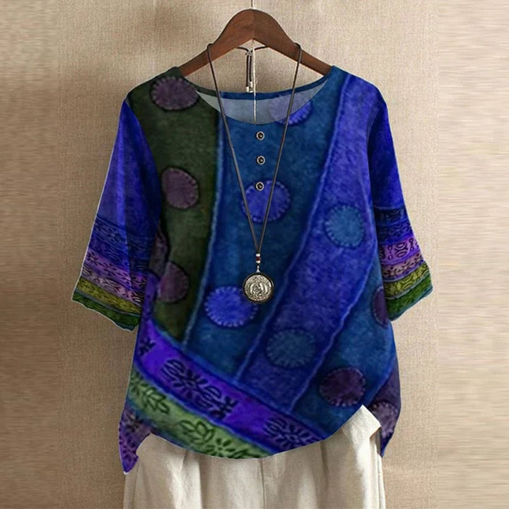 Anya retro-inspired blouse in green colorway displayed on a model