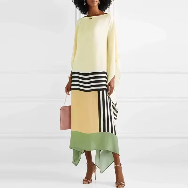 Aria caftan maxi dress in red with batwing cape sleeves, front view