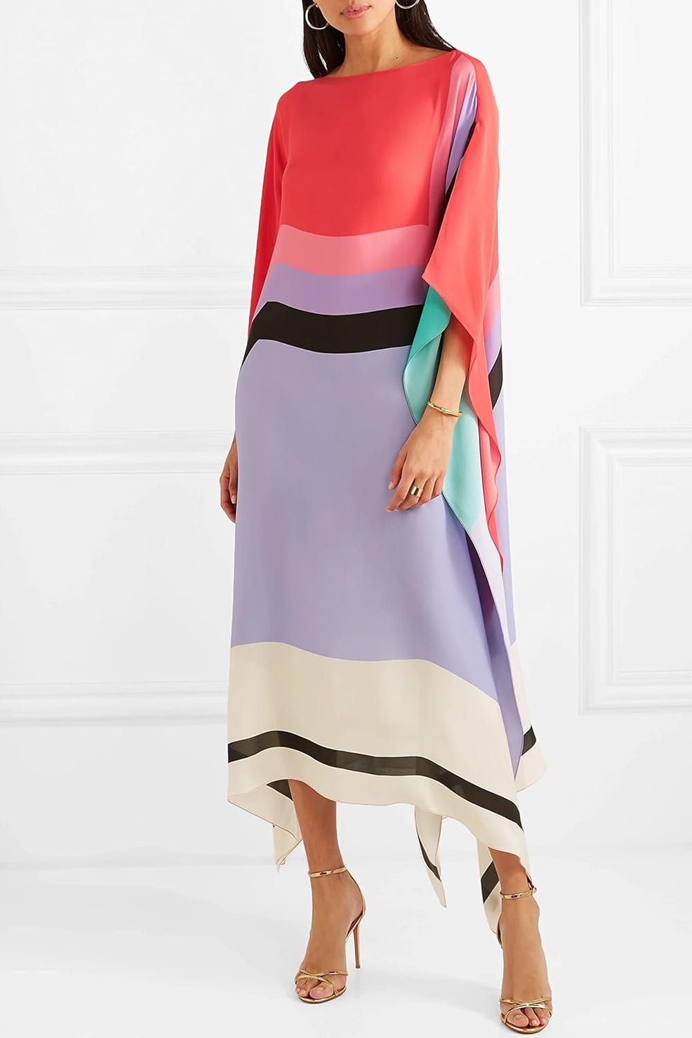Aria caftan dress in sky blue, full-length front view with batwing sleeves