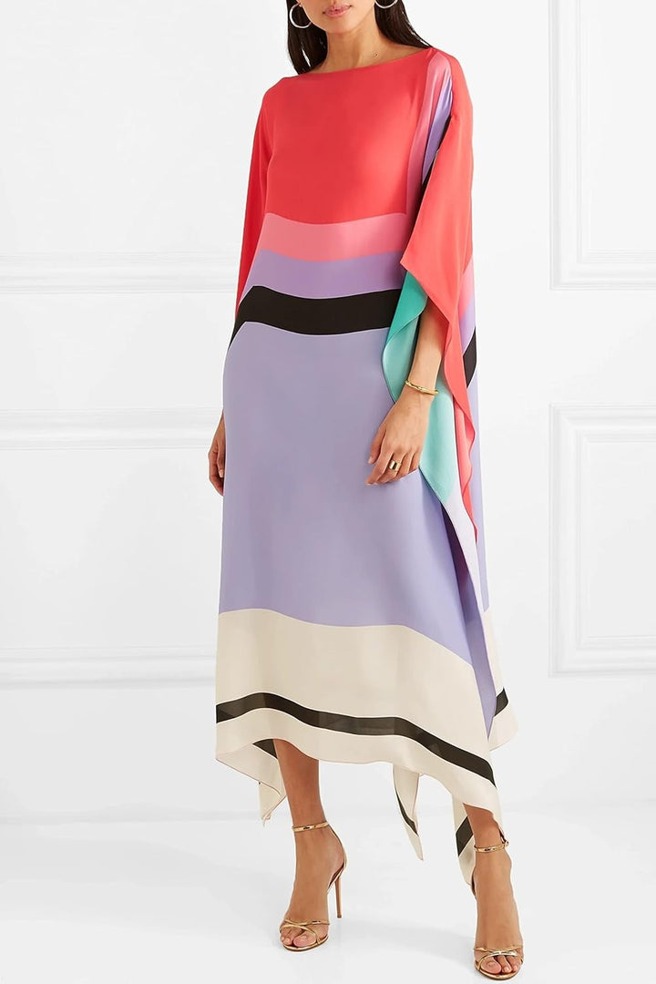 Aria caftan dress in sky blue, full-length front view with batwing sleeves