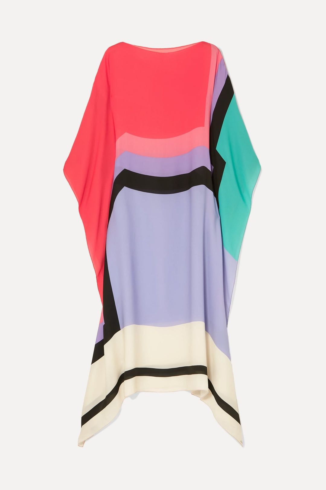 Aria caftan maxi dress in purple, front view showing color-block print