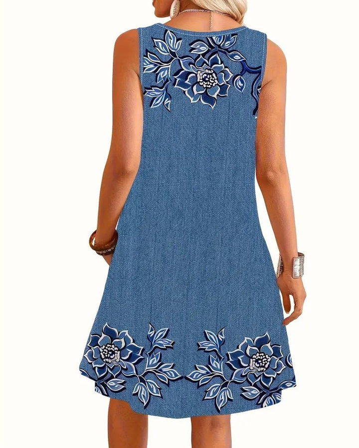 Arianna sleeveless dress flat lay showing fabric texture and color detail