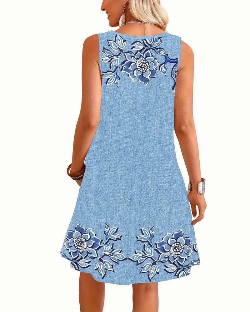 Model wearing size S Arianna sleeveless dress showing fit through the bust