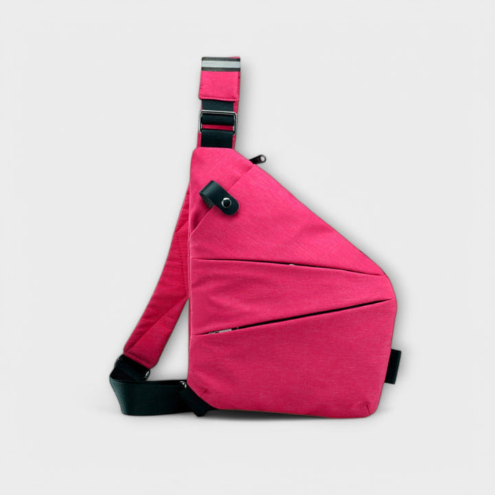 Interior view of crossbody bag showing smart pocket organization layout