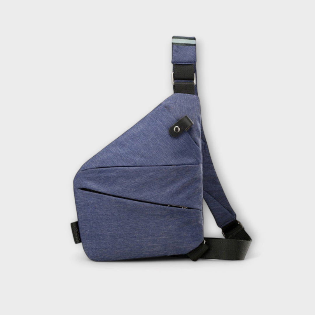 Right-handed crossbody bag configuration shown on model from the side