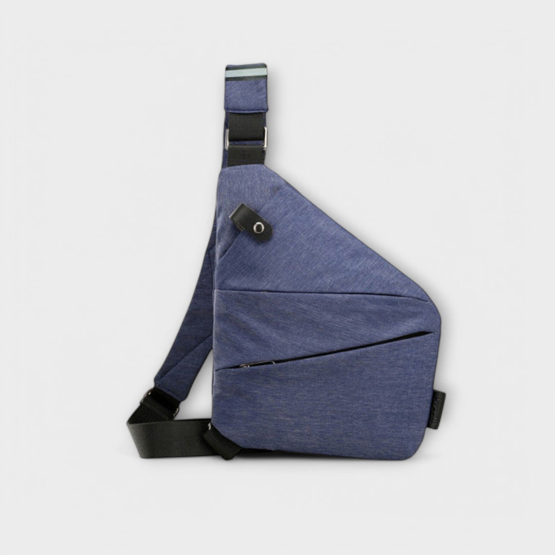Group shot of crossbody bag in all six colors: Gray, Fuchsia, Bordeaux, Black, Purple, Navy Blue