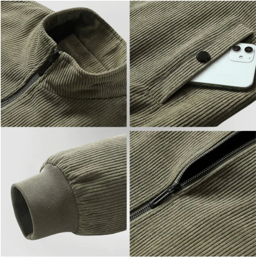 Flat lay of the corduroy sherpa-lined jacket showing color options and overall silhouette