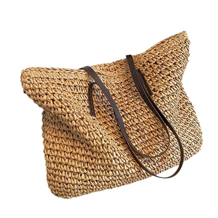 Side view of the large beach tote bag showing its depth and structure