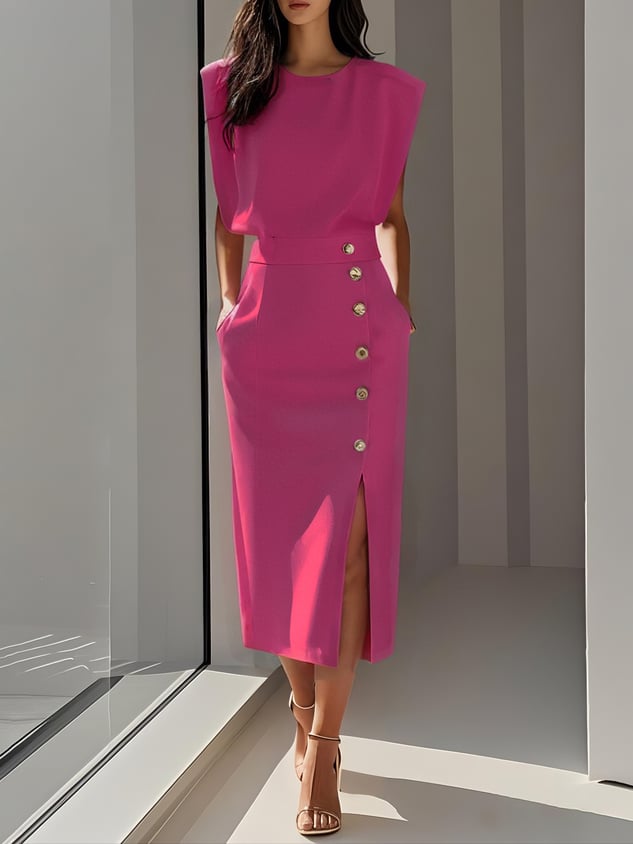 Model wearing the Effortless Charm Midi Dress in green with casual daytime styling