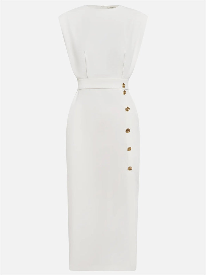 Back view of the Effortless Charm Midi Dress highlighting the clean silhouette and hem detail