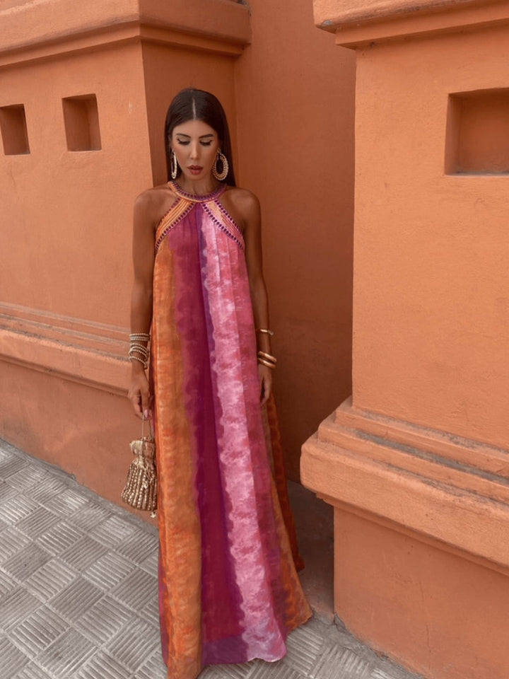 Front view of the Aster ombre dress showing the gradient color transition and relaxed feminine fit