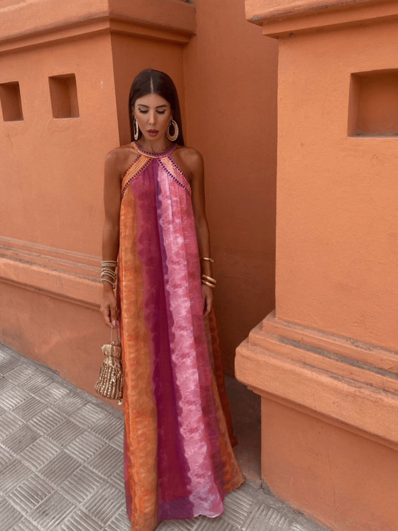 Front view of the Aster ombre dress showing the gradient color transition and relaxed feminine fit