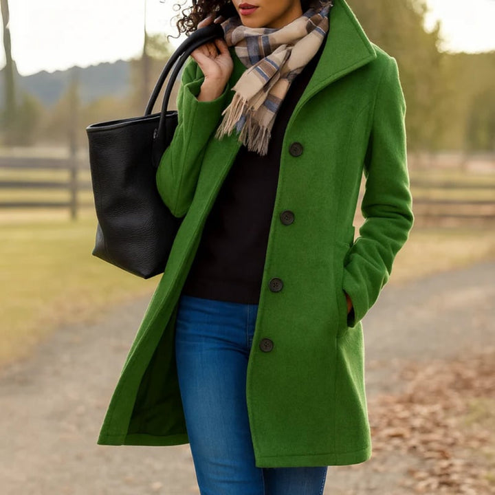 Aubrey coat styled over a casual outfit demonstrating everyday versatility