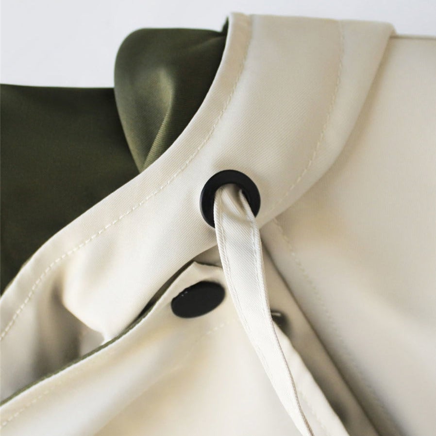 Close-up of the Aurelia windbreaker jacket collar and inner zipper detail